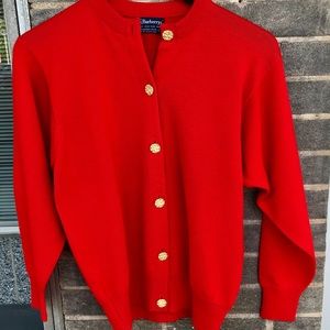 Red Wool Burberry's Merino Wool Cardigan Small